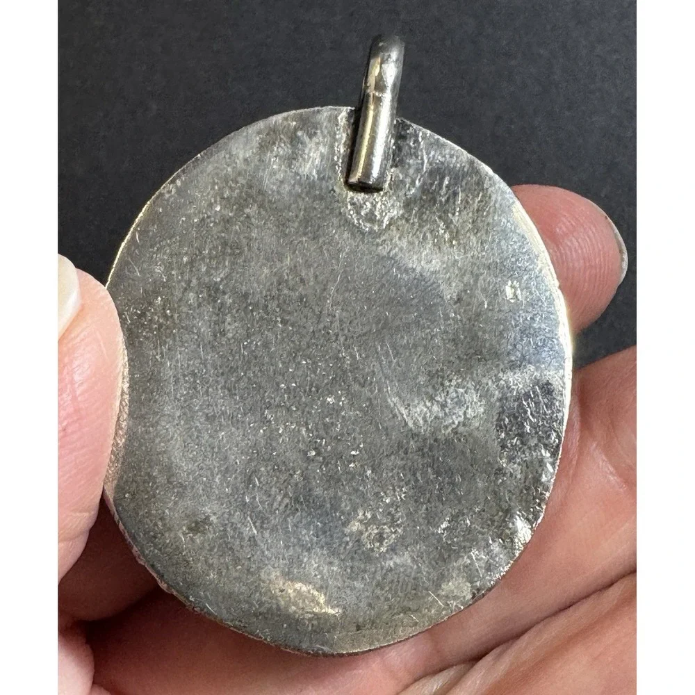 Vintage Large Oval White Silver Tone Marble Stone Granite Pendant READ - Picture 6 of 14